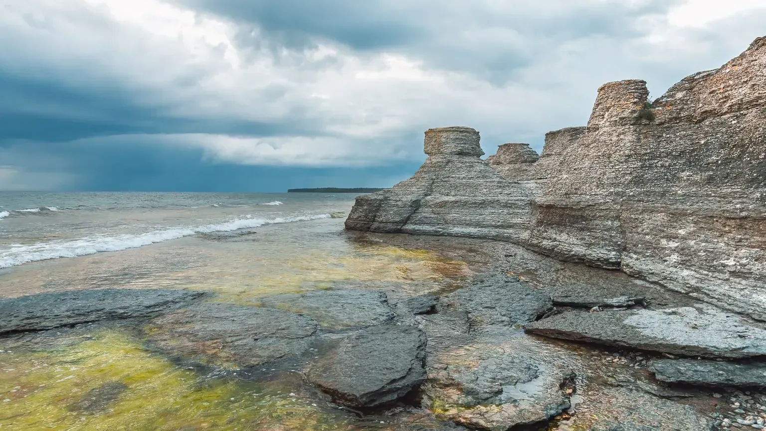 Ancient Limestone Pillars by the Sea